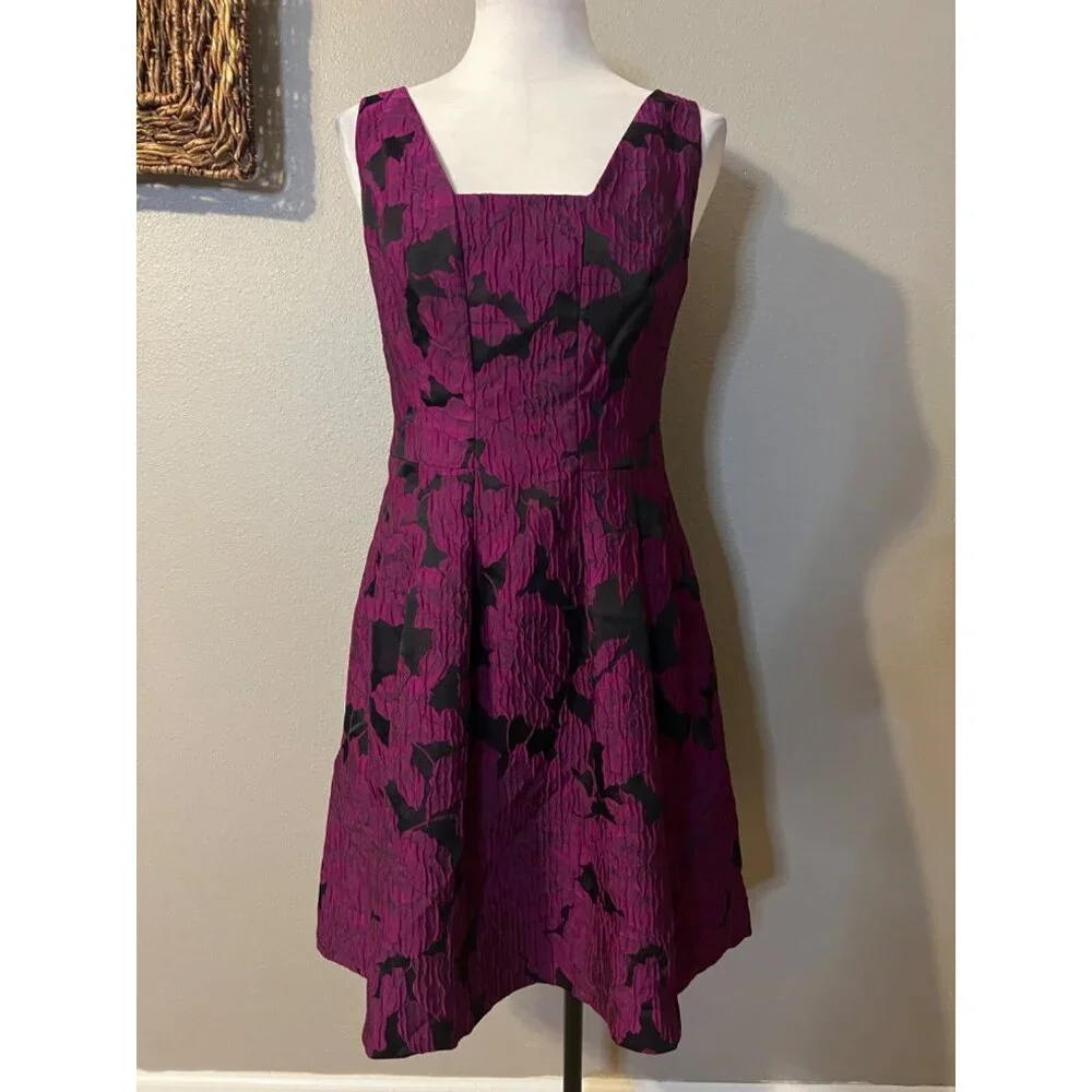 Ralph Lauren A Line Jacquard Dress 14 Pink Black Sleeveless Party Wedding - Picture 6 of 13